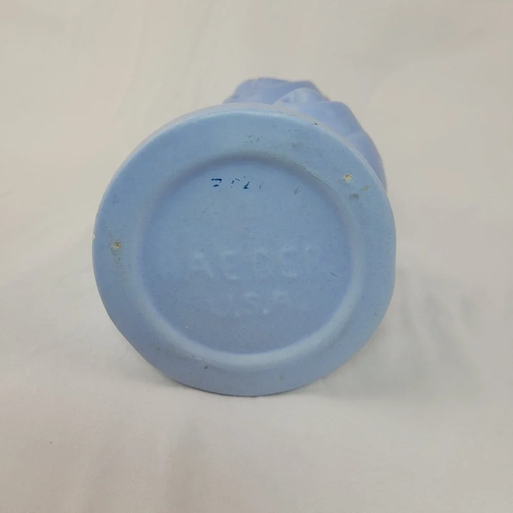 Vintage Haeger USA Pottery Blue Art Deco Wave Scroll Vase Mid Century Modern
